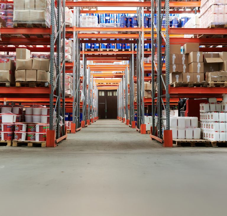 Warehouse with pallets of supplies